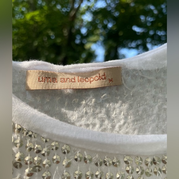 Rare Raw Edge Detail LS T Hand Sewn Antiq Slvr Tiny Sequin so SOFT w/stretch SzM - Picture 10 of 17